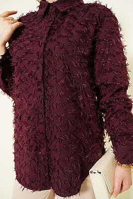 Kol Ribanalı Sakallı Gömlek Mürdüm - Gömlek