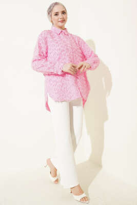 Kol Ribanalı Sakallı Gömlek Pembe - Gömlek