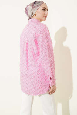 Kol Ribanalı Sakallı Gömlek Pembe - Gömlek