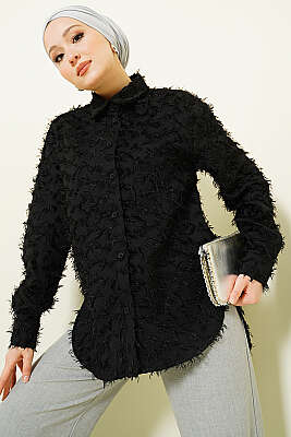 Kol Ribanalı Sakallı Gömlek Siyah - Gömlek