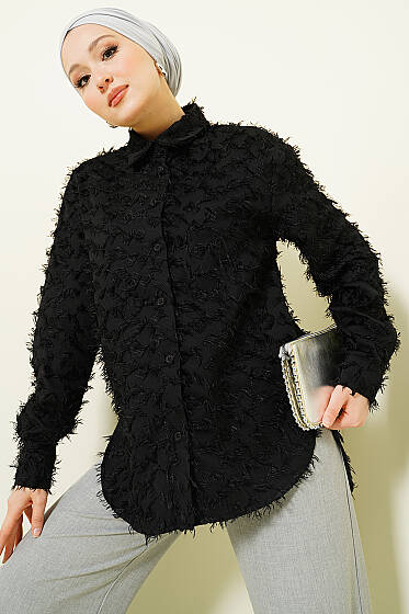 Kol Ribanalı Sakallı Gömlek Siyah - Gömlek