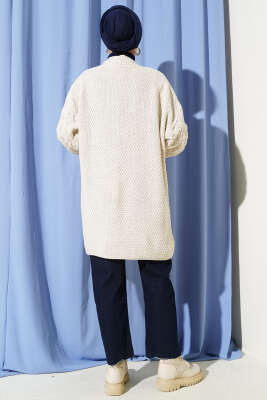 Kol Sepet Örgülü Triko Hırka Bej - Hırka