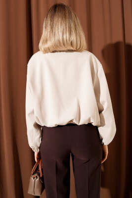 Kol Şeritli Çıtçıtlı Ceket Bej - Kadın Giyim Modelleri