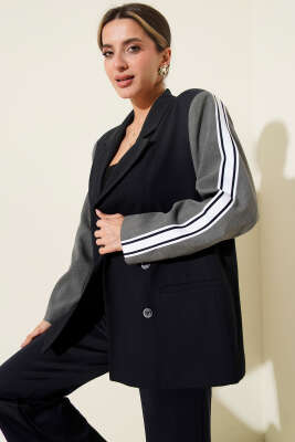 Kol Şeritli Düğmeli Blazer Ceket Lacivert - Kadın Giyim Modelleri