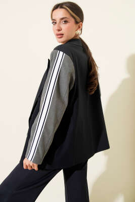 Kol Şeritli Düğmeli Blazer Ceket Lacivert - Kadın Giyim Modelleri