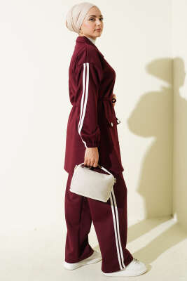 Kol Şeritli Düğmeli Scuba İkili Takım Bordo - Scuba Ürünler