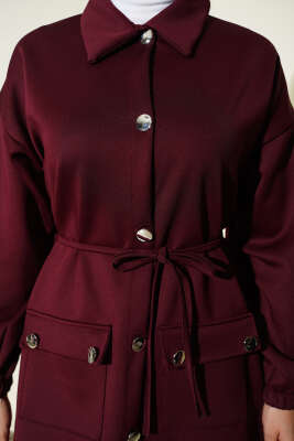 Kol Şeritli Düğmeli Scuba İkili Takım Bordo - Scuba Ürünler