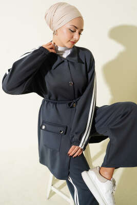 Kol Şeritli Düğmeli Scuba İkili Takım Füme - Scuba Ürünler