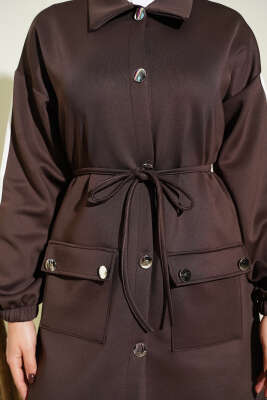 Kol Şeritli Düğmeli Scuba İkili Takım Kahve - Scuba Ürünler