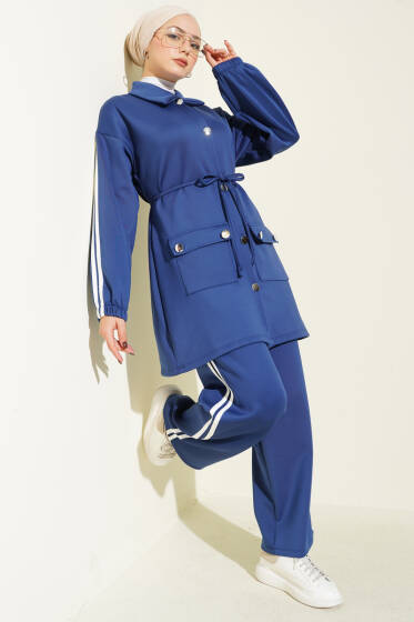 Kol Şeritli Düğmeli Scuba İkili Takım Lacivert - Scuba Ürünler