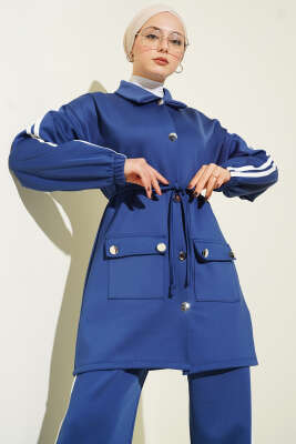 Kol Şeritli Düğmeli Scuba İkili Takım Lacivert - Scuba Ürünler