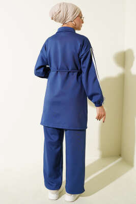 Kol Şeritli Düğmeli Scuba İkili Takım Lacivert - Scuba Ürünler