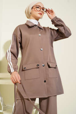 Kol Şeritli Düğmeli Scuba İkili Takım Vizon - Scuba Ürünler