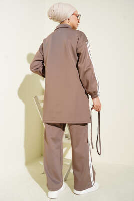 Kol Şeritli Düğmeli Scuba İkili Takım Vizon - Scuba Ürünler