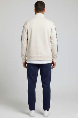 Kol Şeritli Fermuarlı Erkek Eşofman Üst Bej - Erkek Ceket