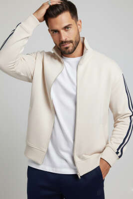 Kol Şeritli Fermuarlı Erkek Eşofman Üst Bej - 2512