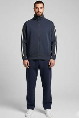 Kol Şeritli Fermuarlı Erkek Eşofman Üst Füme - Erkek Ceket