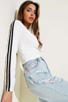 Kol Şeritli Kaşkorse Bluz Beyaz - Yılın Fırsatı