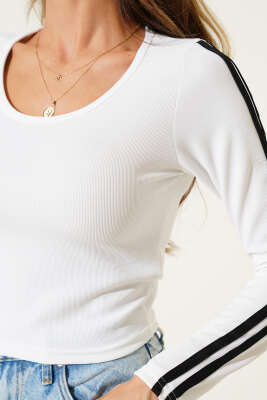 Kol Şeritli Kaşkorse Bluz Beyaz - Yılın Fırsatı