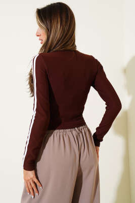 Kol Şeritli Kaşkorse Bluz Kahve - Yılın Fırsatı