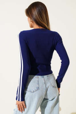 Kol Şeritli Kaşkorse Bluz Lacivert - Yılın Fırsatı