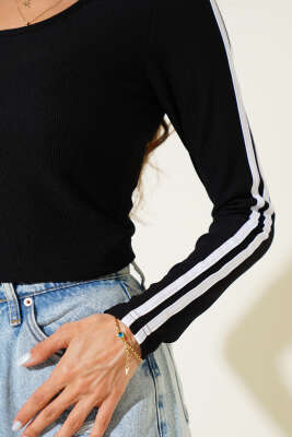 Kol Şeritli Kaşkorse Bluz Siyah - Yılın Fırsatı