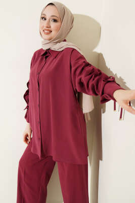 Kol Tünelli Büzgülü İkili Takım Bordo - TABLO FASHİON