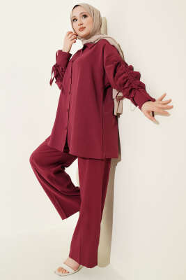 Kol Tünelli Büzgülü İkili Takım Bordo - İkili Takım