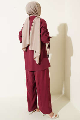 Kol Tünelli Büzgülü İkili Takım Bordo - İkili Takım