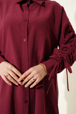 Kol Tünelli Büzgülü İkili Takım Bordo - İkili Takım