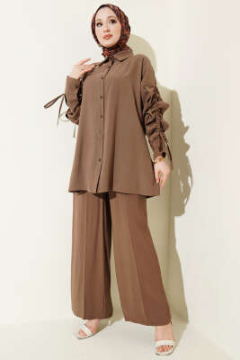 Kol Tünelli Büzgülü İkili Takım Kahve - TABLO FASHİON