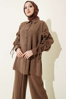 Kol Tünelli Büzgülü İkili Takım Kahve - İkili Takım