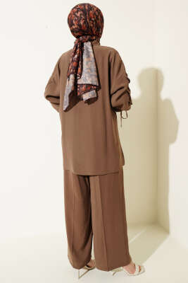 Kol Tünelli Büzgülü İkili Takım Kahve - İkili Takım