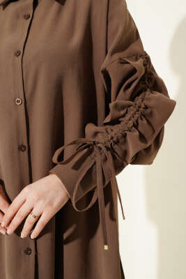 Kol Tünelli Büzgülü İkili Takım Kahve - İkili Takım