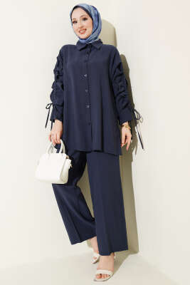 Kol Tünelli Büzgülü İkili Takım Lacivert - TABLO FASHİON