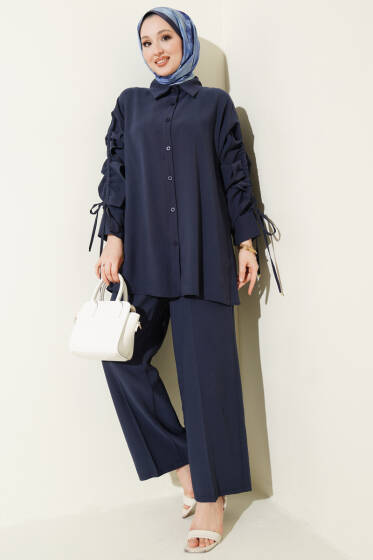 Kol Tünelli Büzgülü İkili Takım Lacivert - İkili Takım
