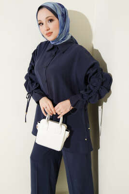 Kol Tünelli Büzgülü İkili Takım Lacivert - İkili Takım