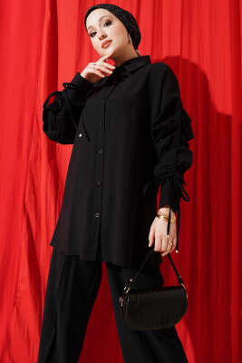 Kol Tünelli Büzgülü İkili Takım Siyah - İkili Takım