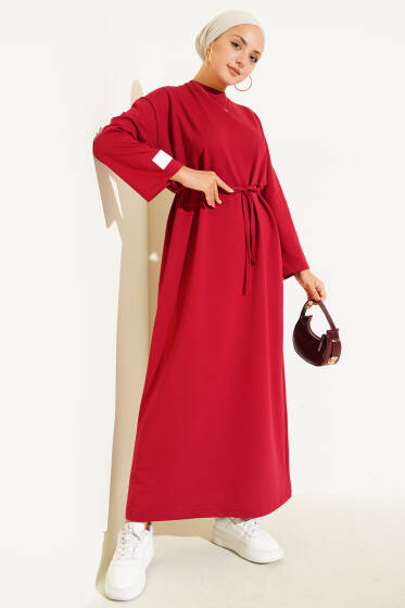 Kol Ucu Armalı İp Bağcıklı Elbise Kırmızı - Elbise