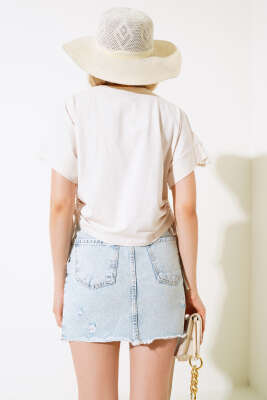 Kol Ucu Dantelli T-shirt Bej - Kadın Giyim Modelleri