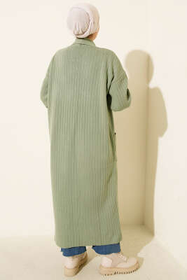 Kol Ucu Düğmeli Şal Yaka Triko Hırka Çağla Yeşili - Hırka