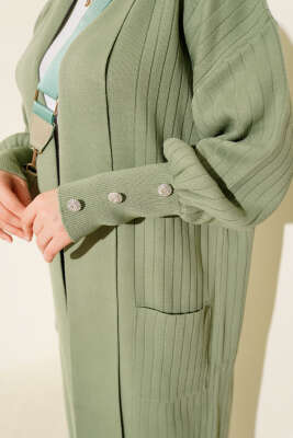 Kol Ucu Düğmeli Şal Yaka Triko Hırka Çağla Yeşili - Hırka