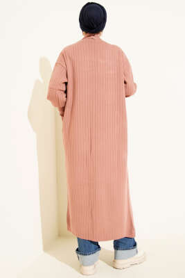 Kol Ucu Düğmeli Şal Yaka Triko Hırka Gül Kurusu - Hırka