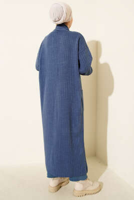 Kol Ucu Düğmeli Şal Yaka Triko Hırka İndigo - Hırka