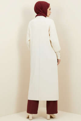 Kol Ucu Düğmeli Şal Yaka Triko Hırka Krem - Hırka