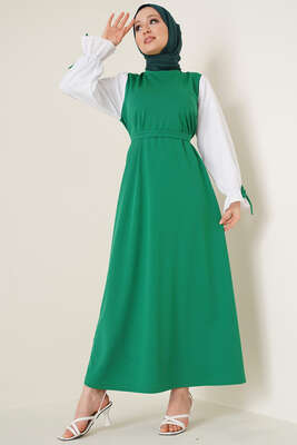 Kol Ucu İpli Garnili Elbise Benetton - Tesettür Elbise