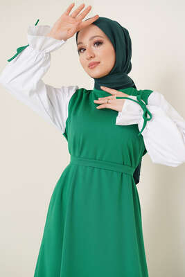 Kol Ucu İpli Garnili Elbise Benetton - Tesettür Elbise