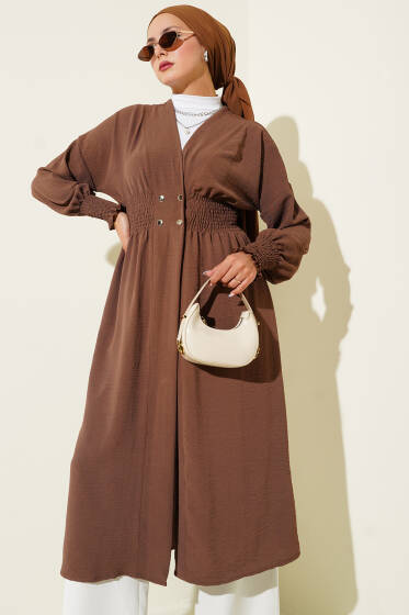 Kol Ve Bel Büzgülü Patlı Hırka Kahve - Hırka