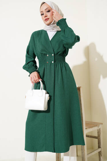 Kol Ve Bel Büzgülü Patlı Hırka Zümrüt Yeşili - Hırka