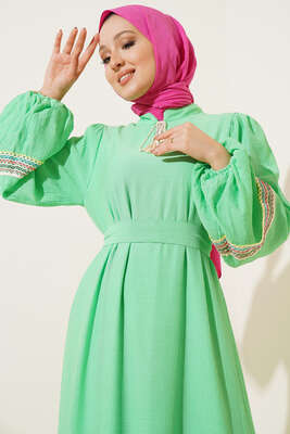 Kol ve Etek Ucu İşlemeli Elbise Benetton - Thumbnail